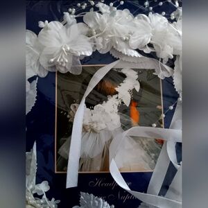 Vtg Bridal Wedding Bride Headpiece White Pearl Lace Floral